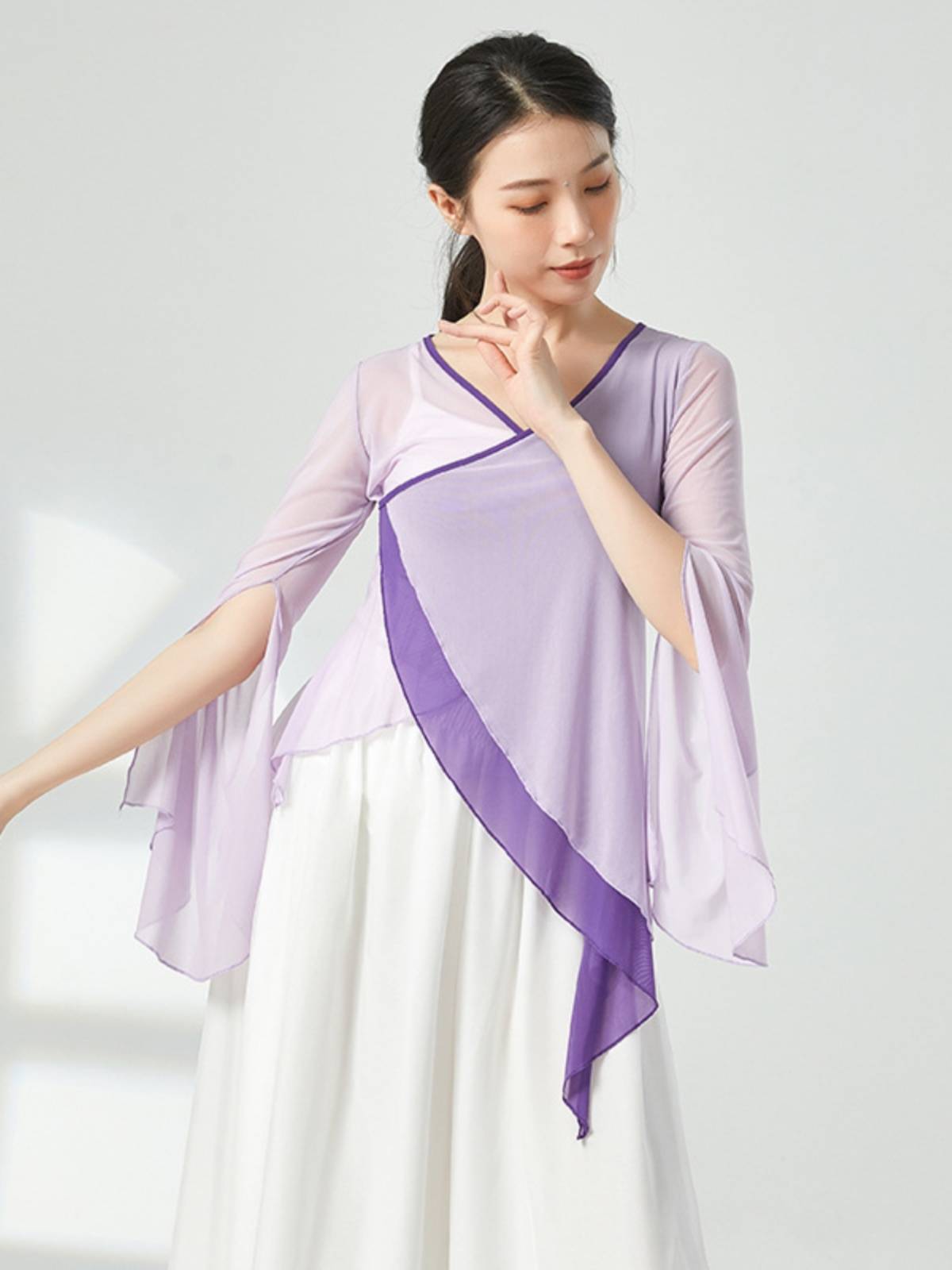 Classical dance yarn clothing fairy -qi shirt female practice service contrasting color elegant dance performance service Chinese dance dance performance service