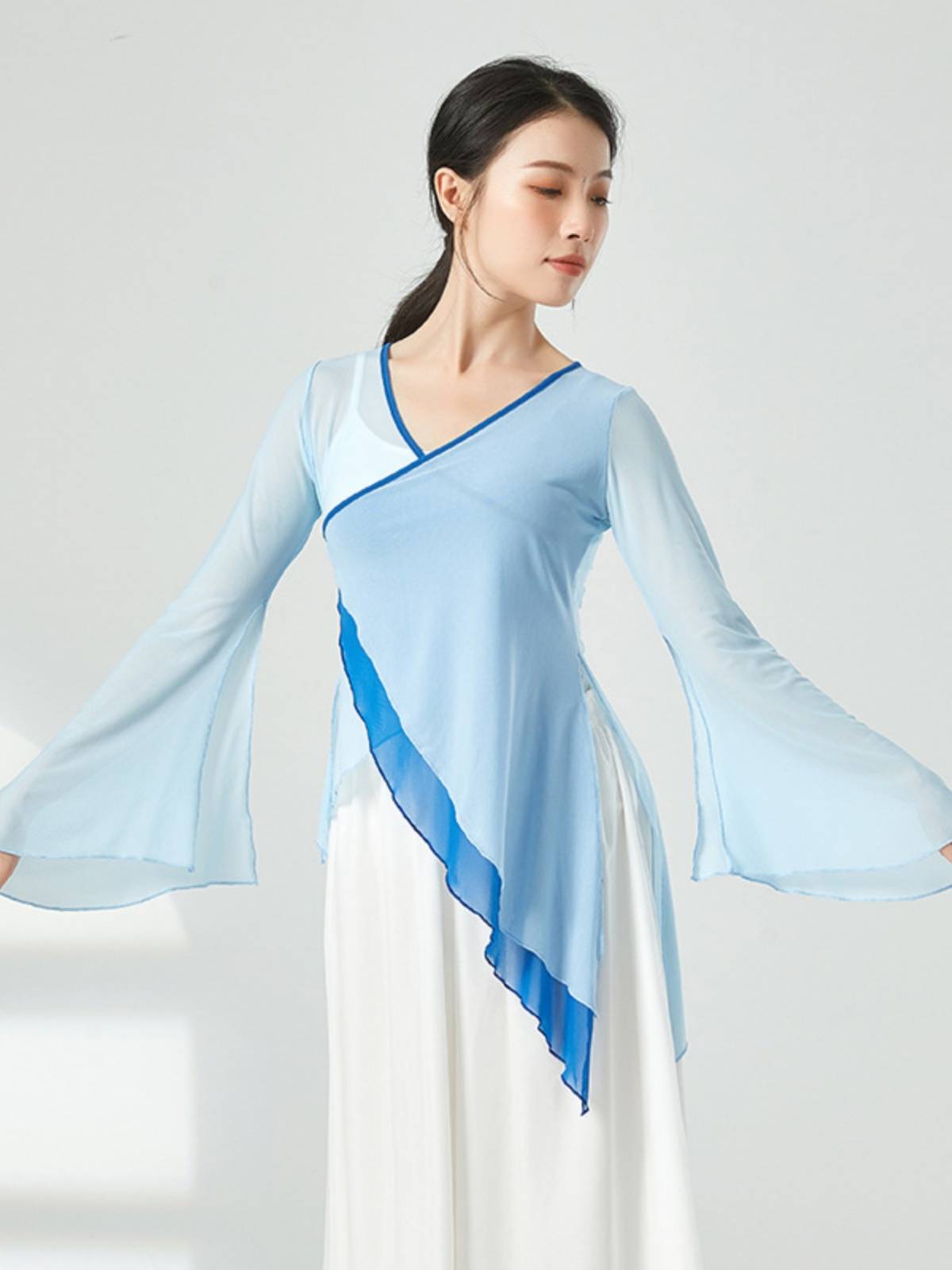 Classical dance yarn clothing fairy -qi shirt female practice service contrasting color elegant dance performance service Chinese dance dance performance service