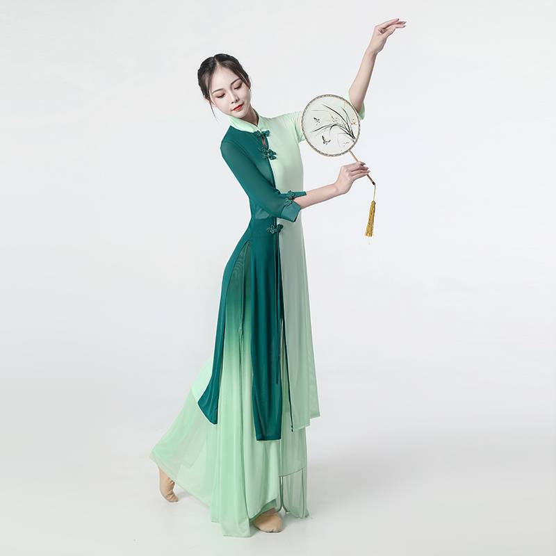 The new classical dance service female elegant practice clothes body rhyme, elastic gauze Chinese dance fan cheongsam dance clothing watch