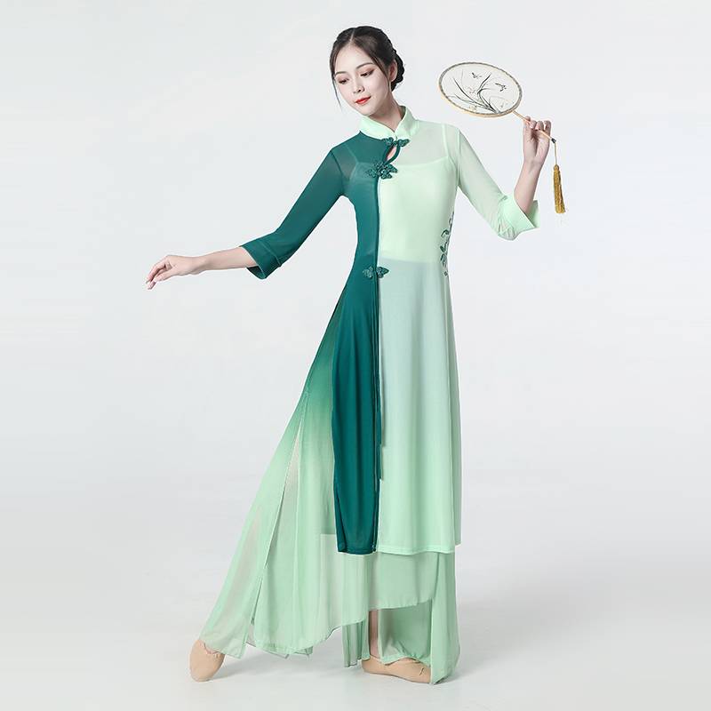 The new classical dance service female elegant practice clothes body rhyme, elastic gauze Chinese dance fan cheongsam dance clothing watch