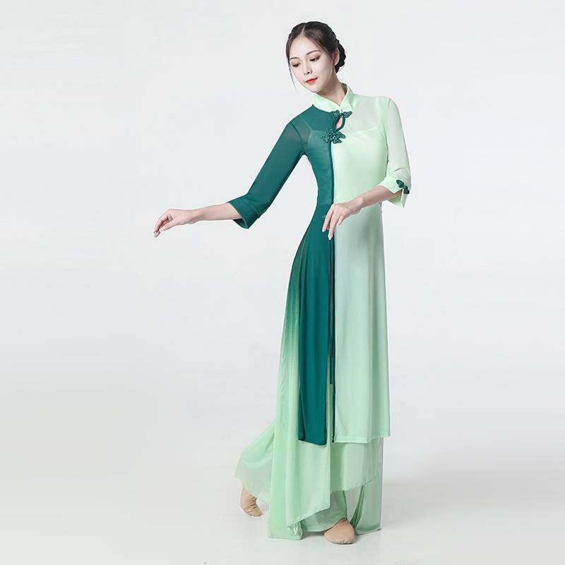 The new classical dance service female elegant practice clothes body rhyme, elastic gauze Chinese dance fan cheongsam dance clothing watch