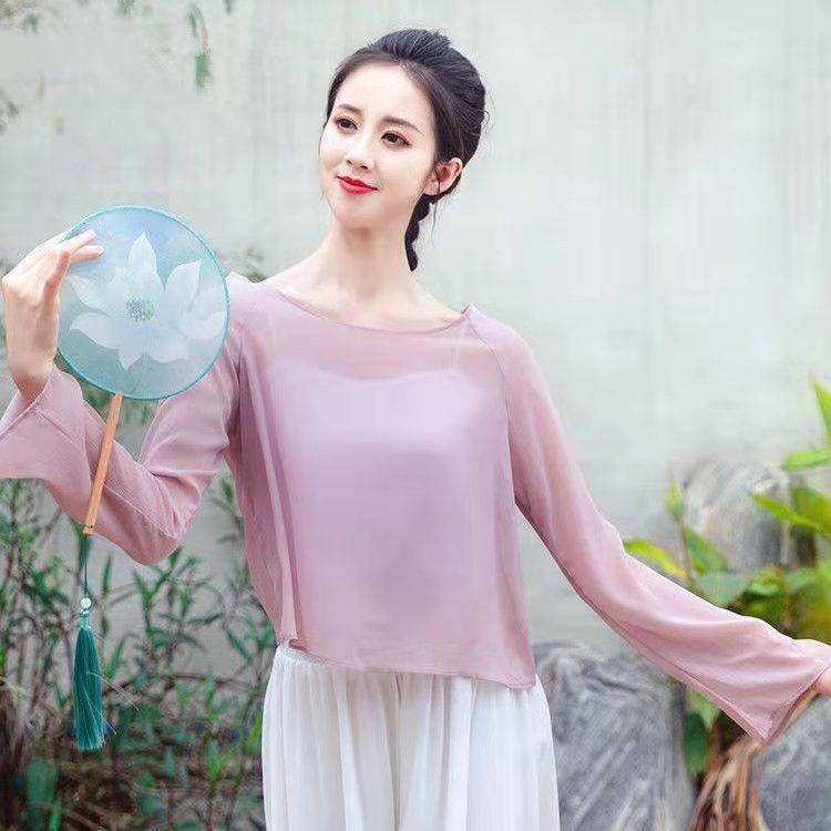 The new classical dance top clothes are elegant and rhyme gauze Chinese style nation modern yoga practice forms of training body dance clothing