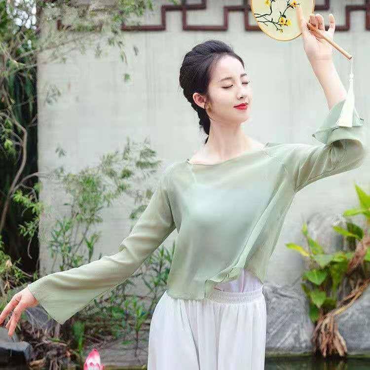 The new classical dance top clothes are elegant and rhyme gauze Chinese style nation modern yoga practice forms of training body dance clothing