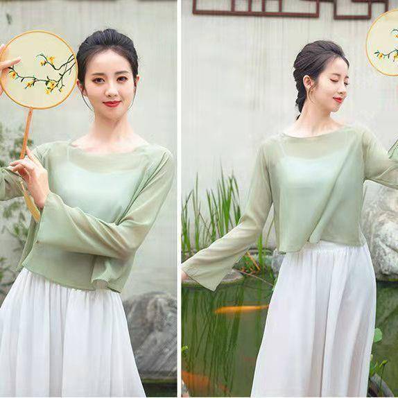 The new classical dance top clothes are elegant and rhyme gauze Chinese style nation modern yoga practice forms of training body dance clothing