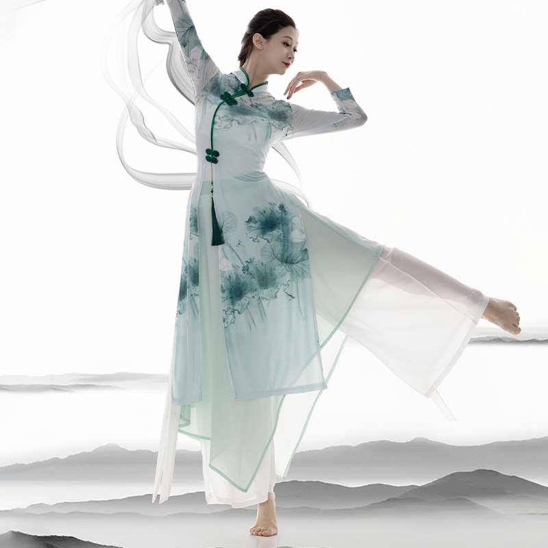 Classical dance cheongsam dance dedicated clothing Chinese dance exercise clothes body rhyme yarn shirt performance clothes