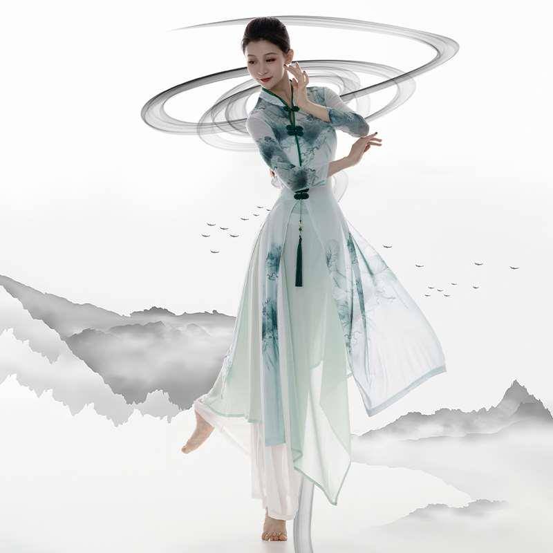 Classical dance cheongsam dance dedicated clothing Chinese dance exercise clothes body rhyme yarn shirt performance clothes