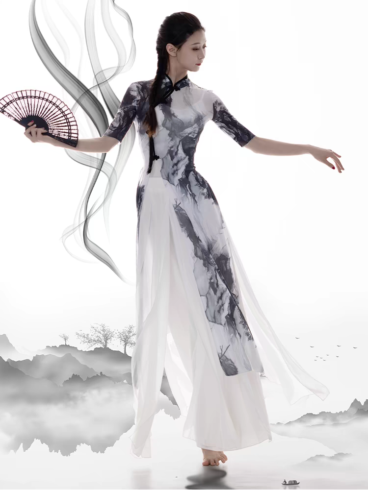 Cheongsam dance clothing gauze female Chinese dance ink dance ink classical dance exercises