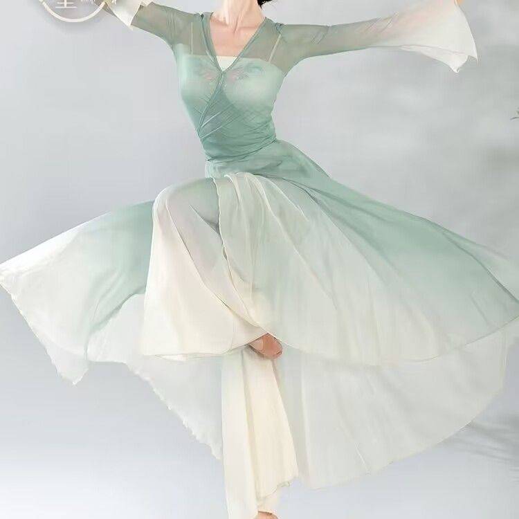 Chinese Dance Classical Dance Clothes Flowing Trunk Pants Set Giney Women's Charm Gradually Performing Dance Skirts Rental