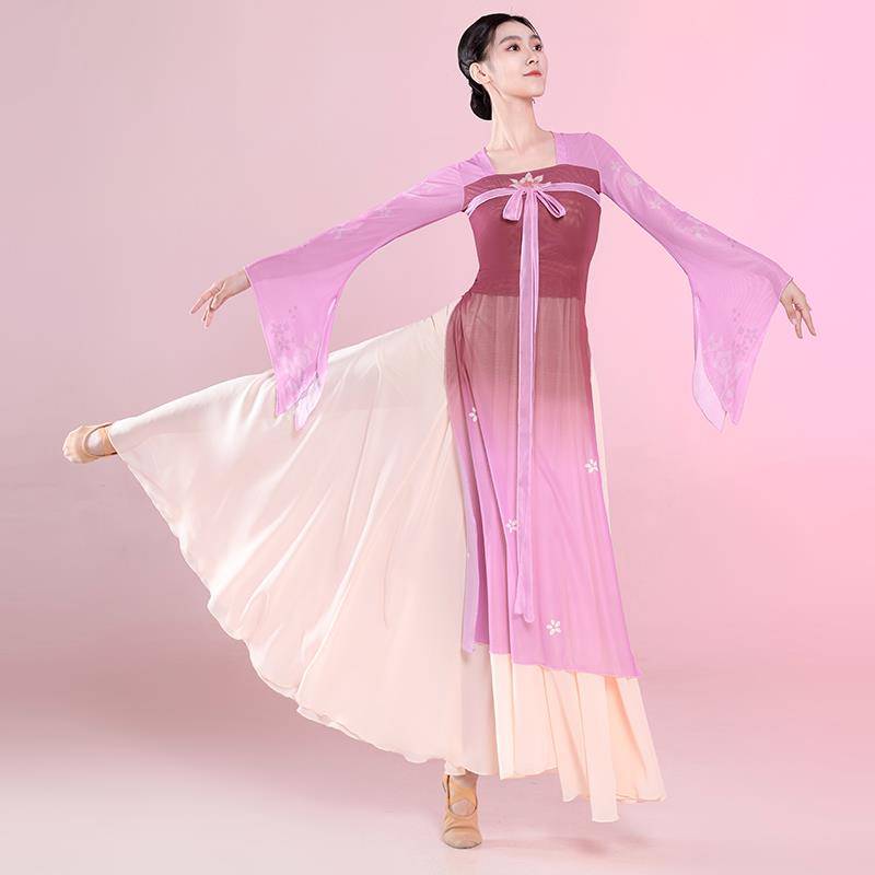 Classical dance dance clothing female elegant Han Tangqi chest broken skirt ribbon, long gauze Chinese dance performance clothing