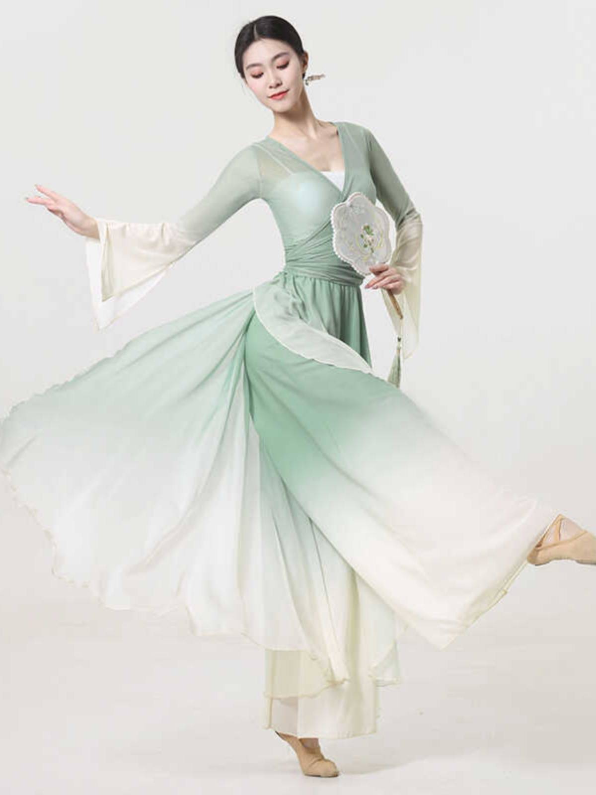 Classical dance dance clothing female gradient dance skirt, elegant body rhyme gauze trousers, Chinese dance performance clothing