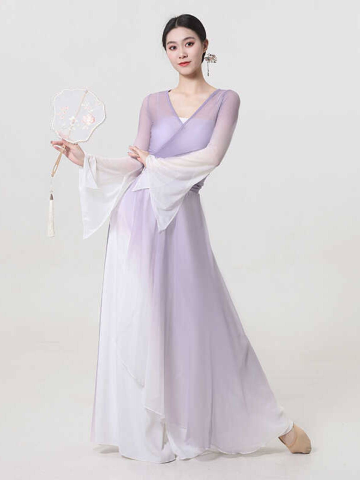 Classical dance dance clothing female gradient dance skirt, elegant body rhyme gauze trousers, Chinese dance performance clothing