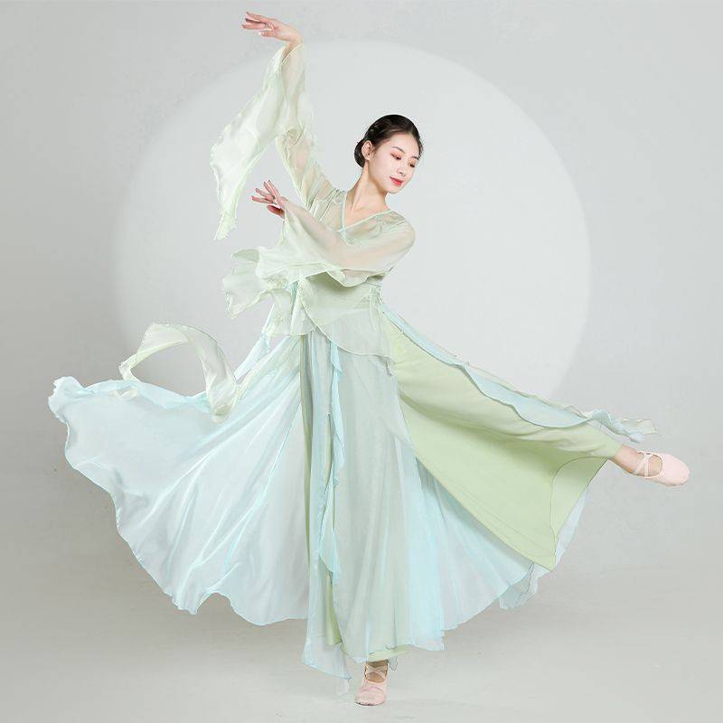 Rent 2024 new classical dance yarn clothing, fairy dance clothing Chinese dance chiffon training, wide legs