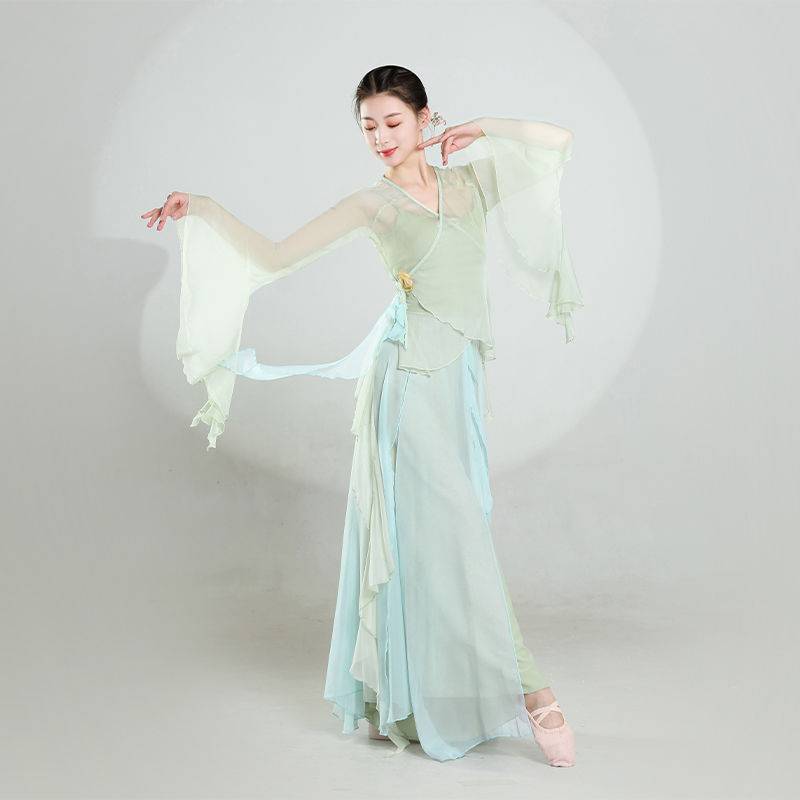 Rent 2024 new classical dance yarn clothing, fairy dance clothing Chinese dance chiffon training, wide legs