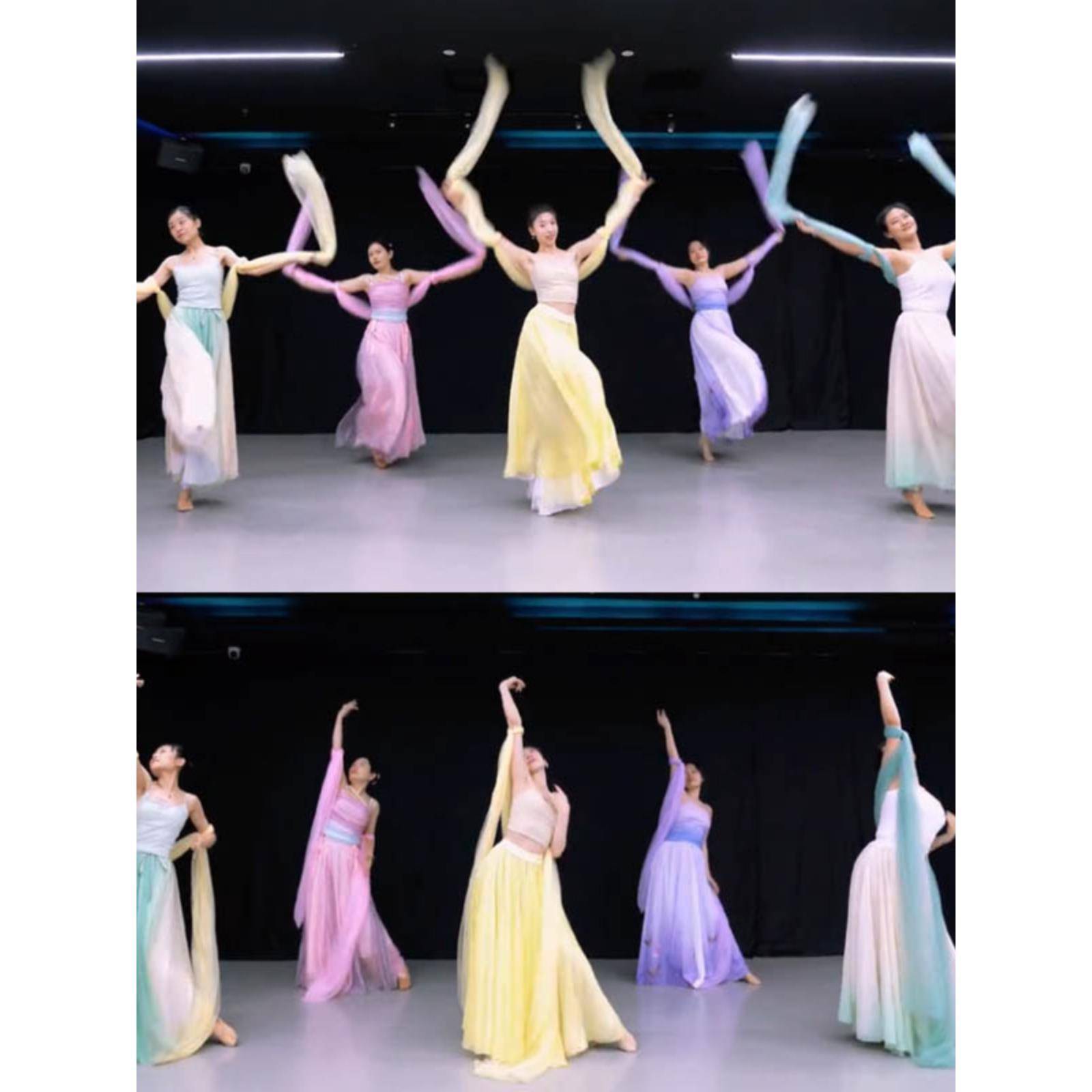 A dream shocking dance dance dance month, the same paragraph performance, classical dance gradient color dressing skirt, elegant practice skirt