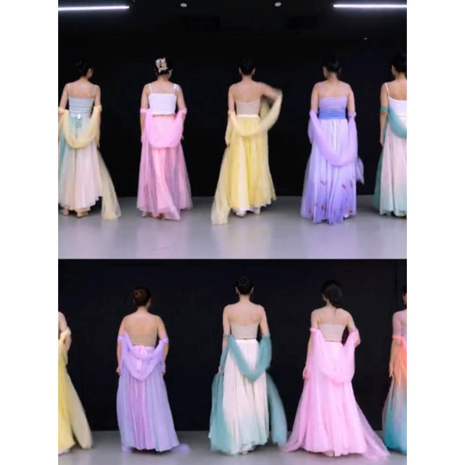 A dream shocking dance dance dance month, the same paragraph performance, classical dance gradient color dressing skirt, elegant practice skirt