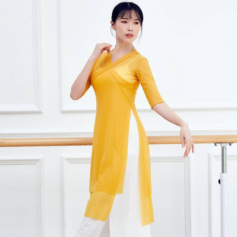 Classical dance exercise, female body, rhyme yae, summer double layer split, elegant cheongsam cheongsam Hanfu Chinese dance service