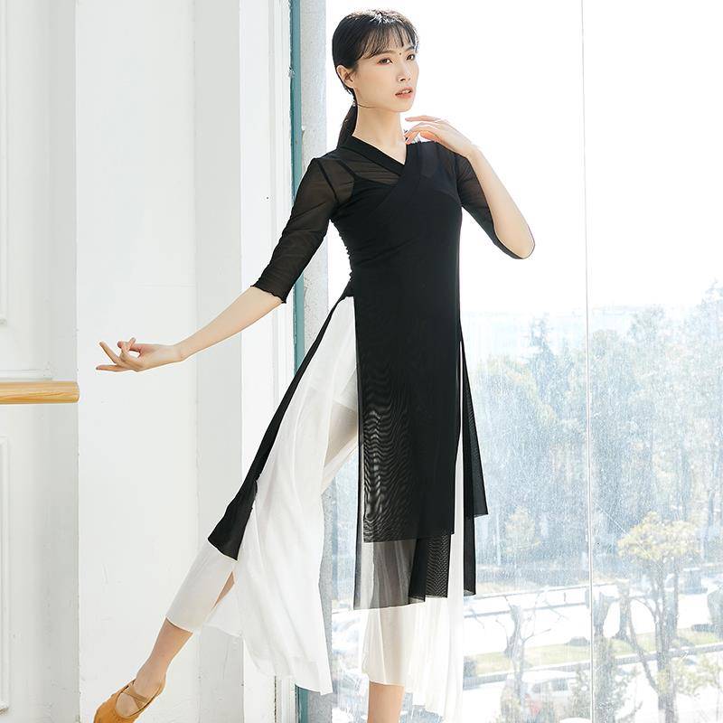 Classical dance exercise, female body, rhyme yae, summer double layer split, elegant cheongsam cheongsam Hanfu Chinese dance service