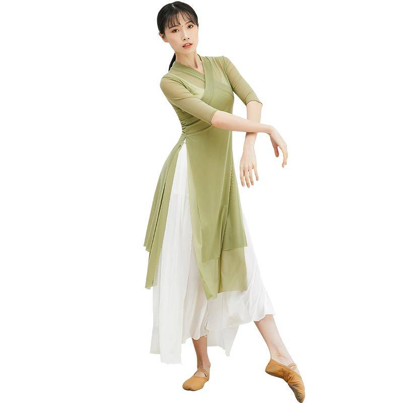 Classical dance exercise, female body, rhyme yae, summer double layer split, elegant cheongsam cheongsam Hanfu Chinese dance service