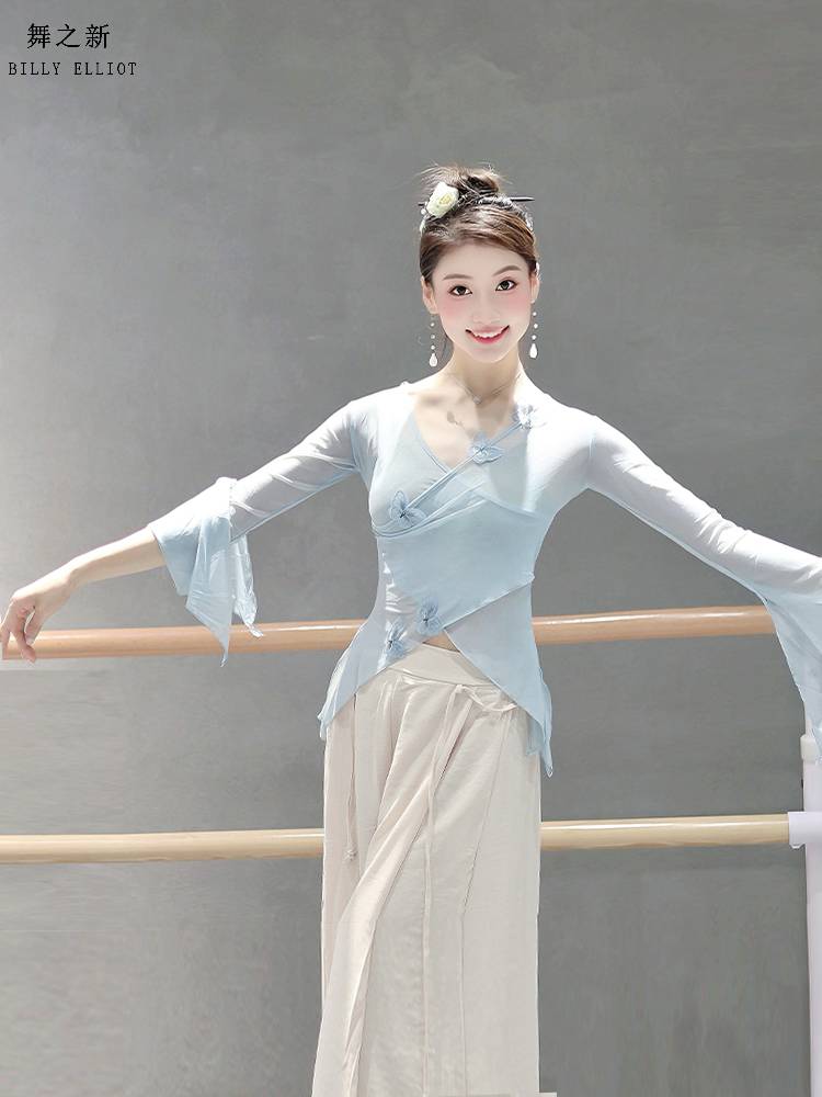 Classical dance gauze 2024 new elegant performance service shape Chinese dance exercises summer net gauze dance top