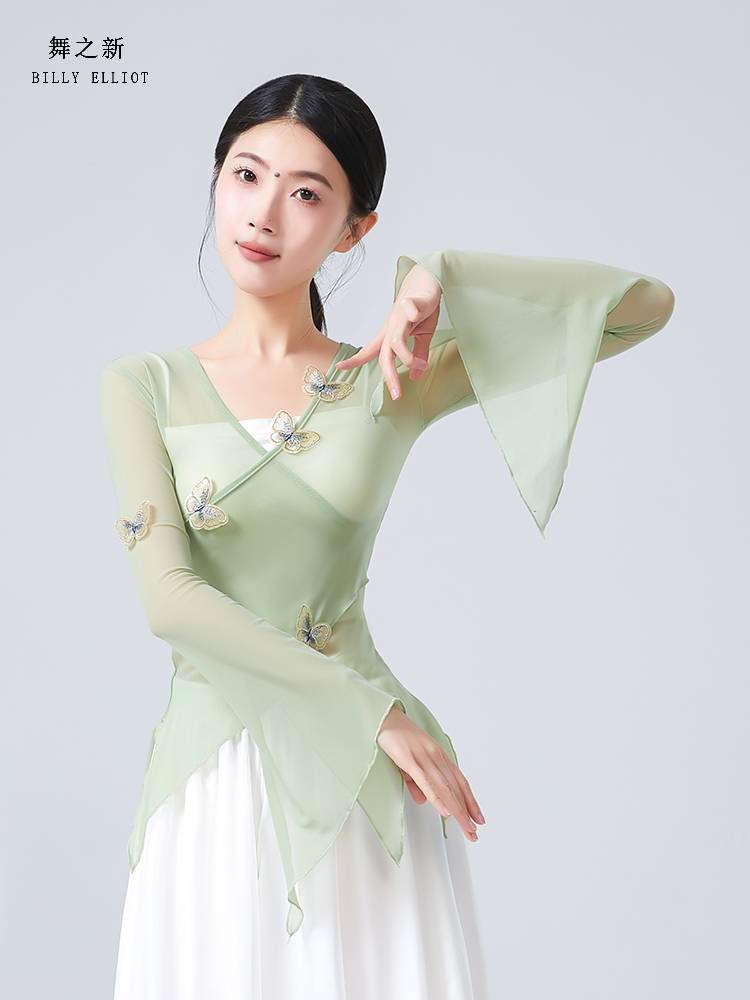 Classical dance gauze 2024 new elegant performance service shape Chinese dance exercises summer net gauze dance top