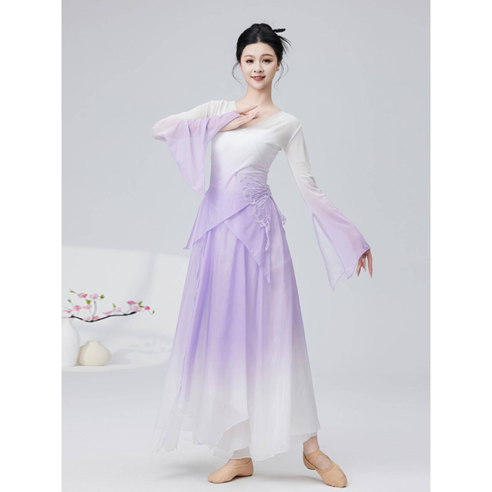 Soft classical dance gradient bowl gangs, practice clothes, elegant top Chinese dance exercises performance suit suit