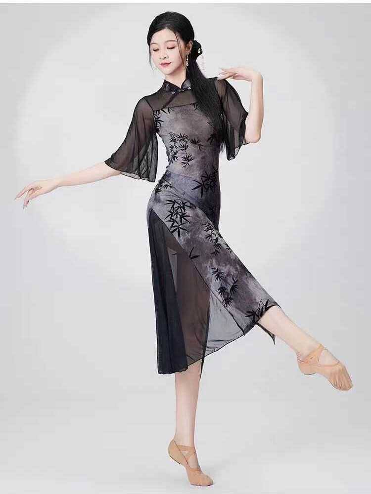 Classical Dance Elastic Cheongsam Dance Female Chinese Dance Performance Server Body Charm Cheongsam Bente Training Fiton Set