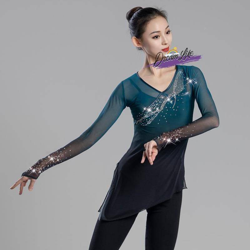 Classical dance rhyme gauze art test dance service Chinese dance base training uniform gradient long -sleeved drilling rhyme training top