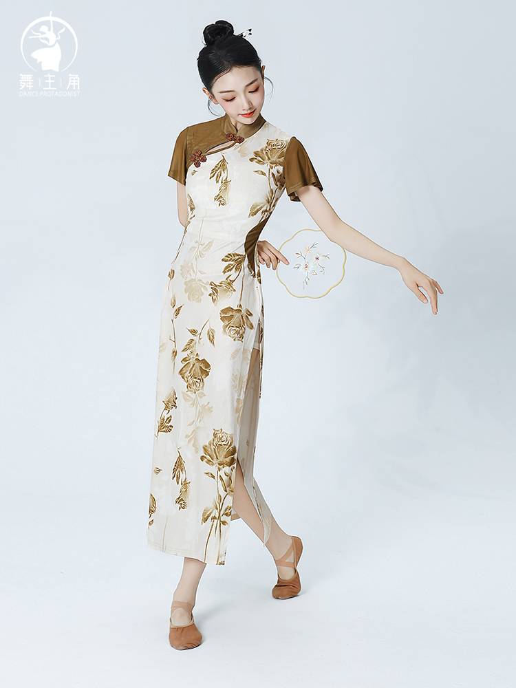 Dance protagonist Classical dance cheongsam practice clothes, rhyme, etiquette dance dance, female gauze, elegant national dance clothing