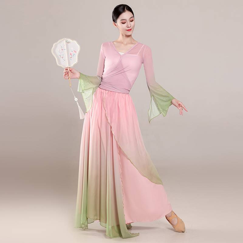Classical dance clothing elastic mesh yarn top female gradient elegant fairy practice service Chinese dance show performance clothing