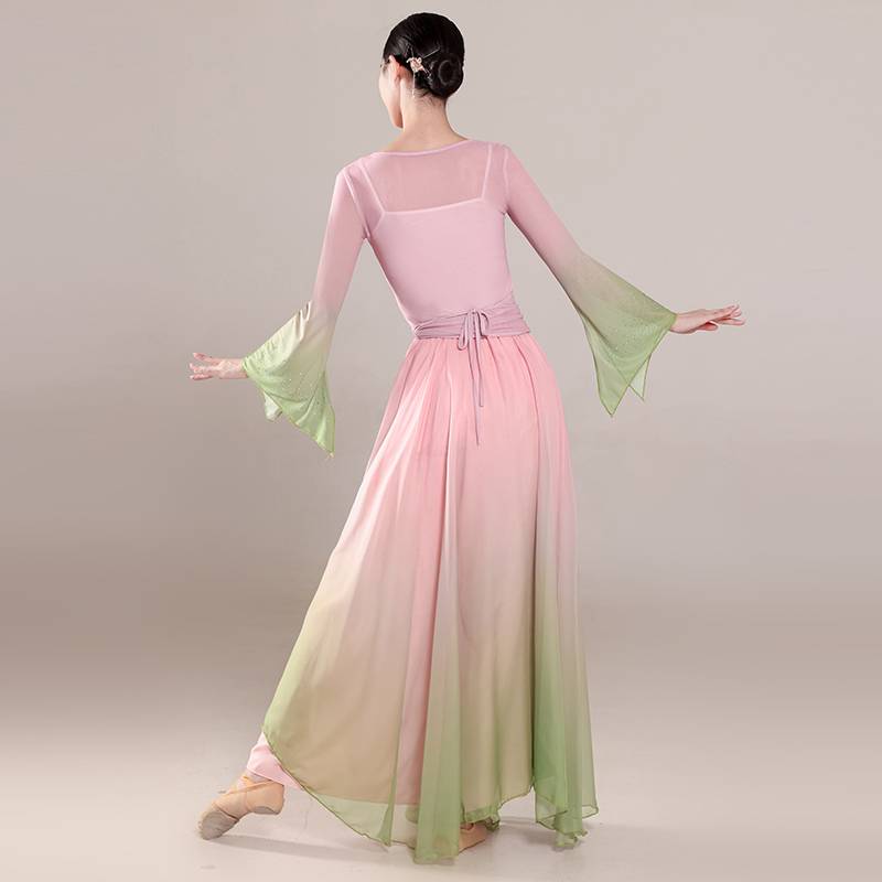 Classical dance clothing elastic mesh yarn top female gradient elegant fairy practice service Chinese dance show performance clothing