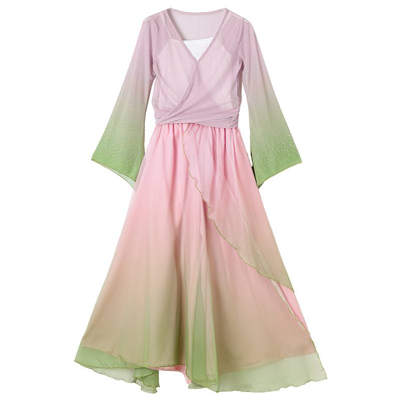 Classical dance clothing elastic mesh yarn top female gradient elegant fairy practice service Chinese dance show performance clothing