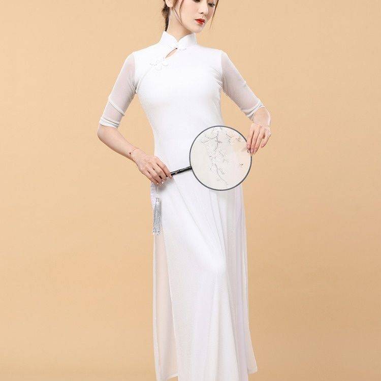 Chinese style classical dance cheongsam elegant elastic top dance dance gauze practice service national dance performance clothing girl