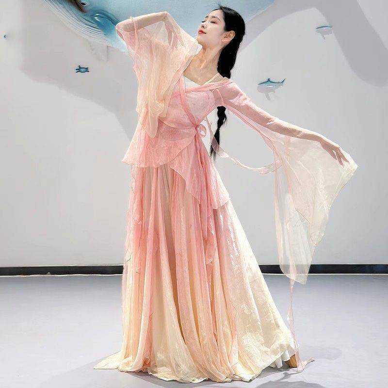 Chunsong's elegant fairy new classical dance performances practicing female Chinese style dance gauze jacket gradient color set