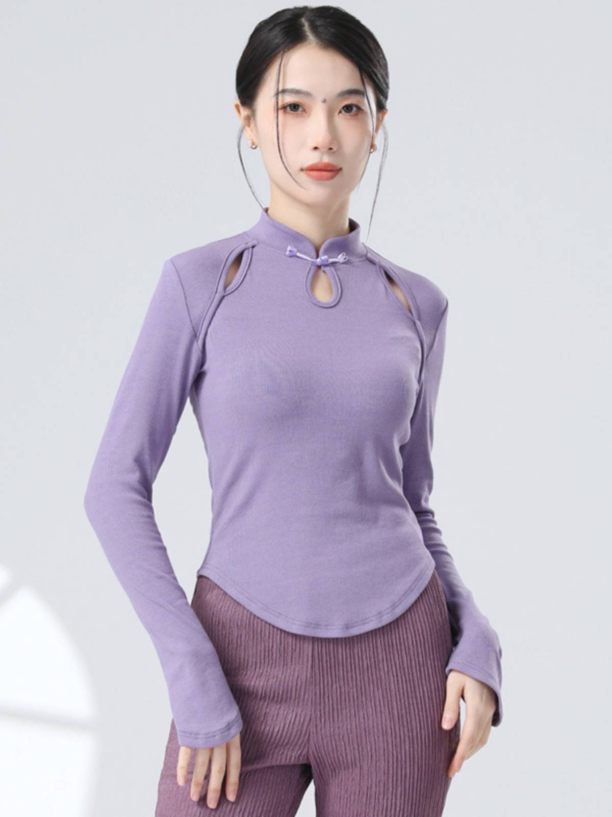 Classical Dance Modern Dance New Chinese Style Hollow Improved Moving Cheongsam long -sleeved sleeves refers to dance shape practice clothes