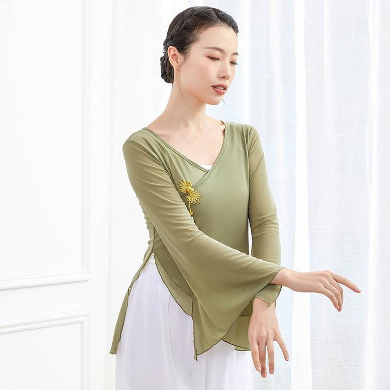 Classical dance gauze body rhyme training girl elegant performance service art test Chinese style fairy foundation dance clothes top