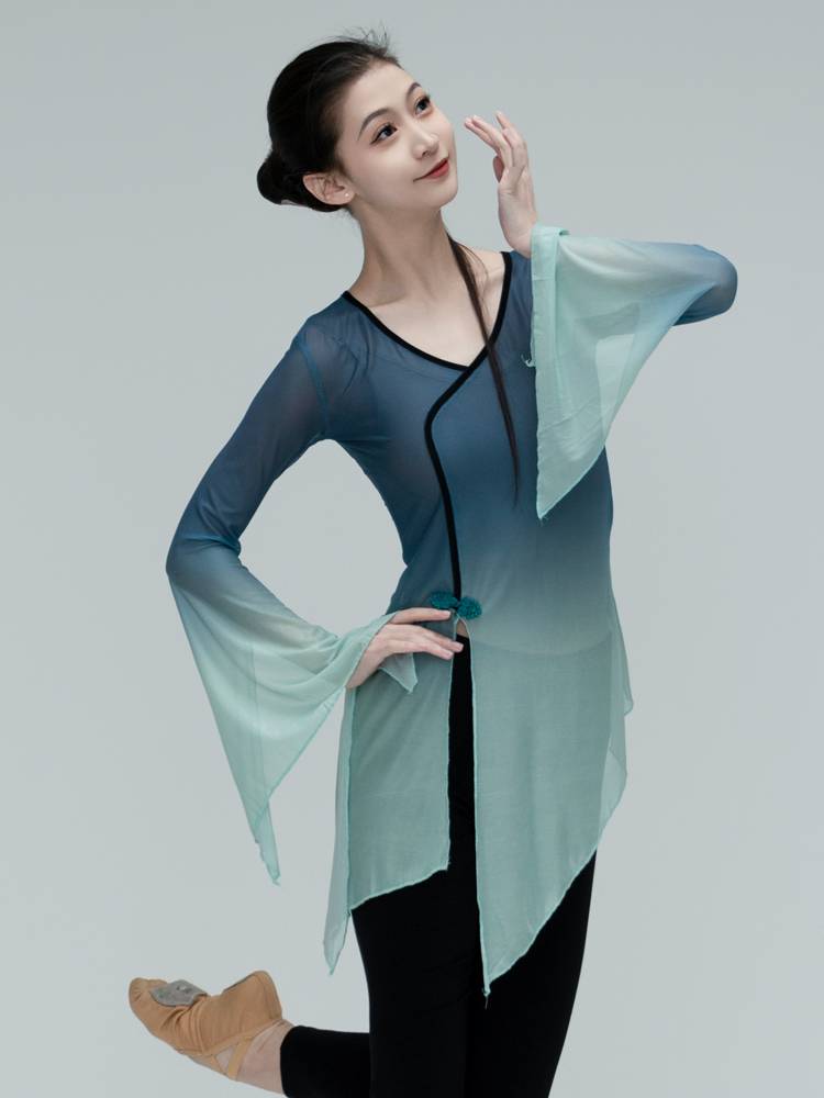 Classical dance clothing female elegant practice service female body yun yun yun clothing fairy gradient art test base training clothing blue -green