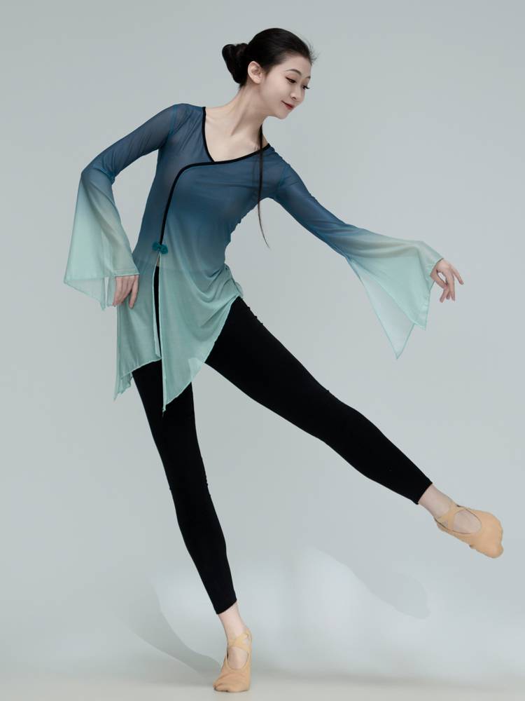 Classical dance clothing female elegant practice service female body yun yun yun clothing fairy gradient art test base training clothing blue -green