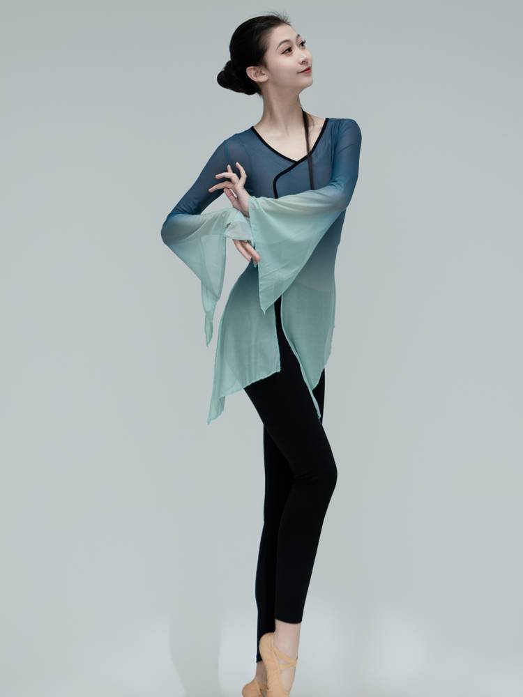 Classical dance clothing female elegant practice service female body yun yun yun clothing fairy gradient art test base training clothing blue -green