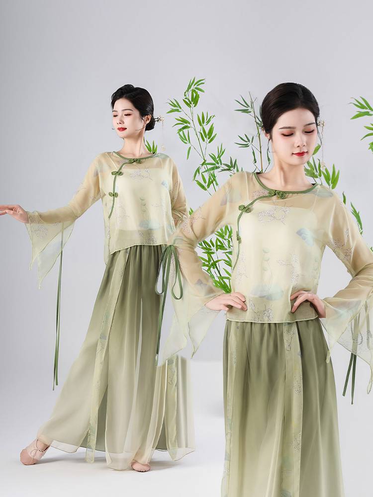 New classical dance dance clothing shirt, elegant chiffon yarn gauze female practice service Chinese dance performance service set