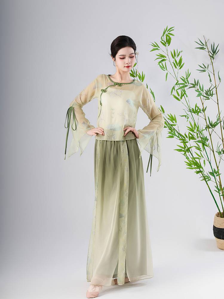 New classical dance dance clothing shirt, elegant chiffon yarn gauze female practice service Chinese dance performance service set