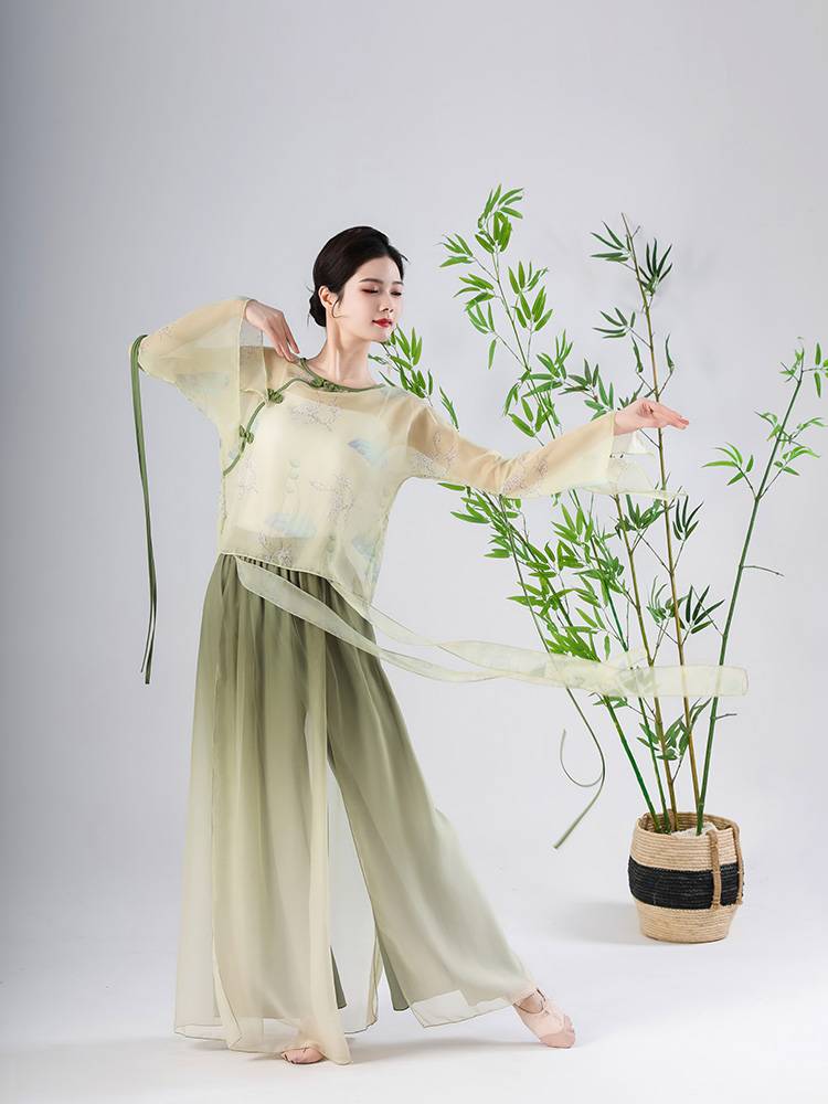 New classical dance dance clothing shirt, elegant chiffon yarn gauze female practice service Chinese dance performance service set