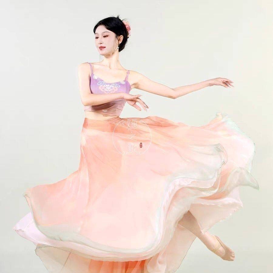 Classical dance yarn clothing gradient color and elegant Han Tang dance practice service Chinese dance show performance suit art test set