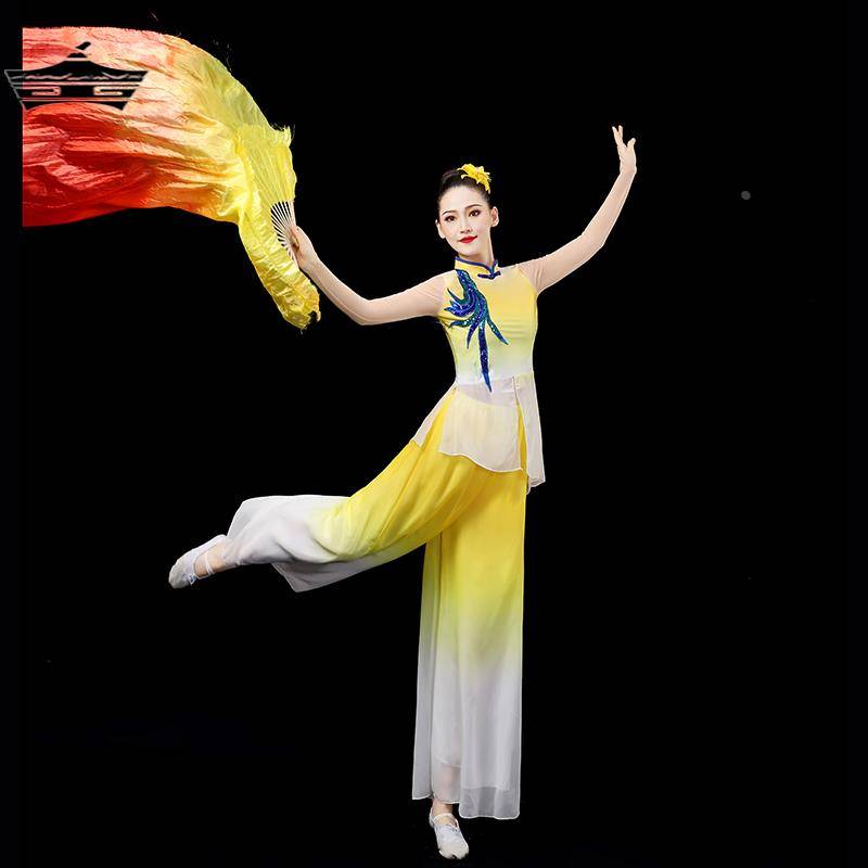 Performing women Classical Dance Yellow River Water from the Passion Plaza in front of my house, fan Yangge, Yangge umbrella dance service