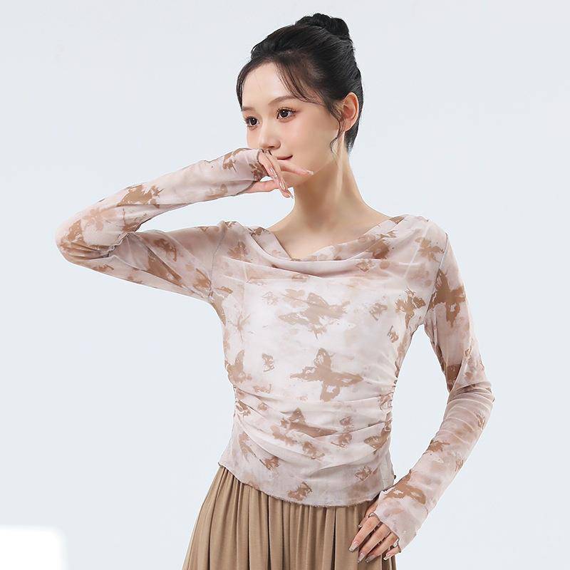 Modern dance net gauze top 2024 new dance clothing summer ink and ink blooming butterfly gauze dress classical dance exercise