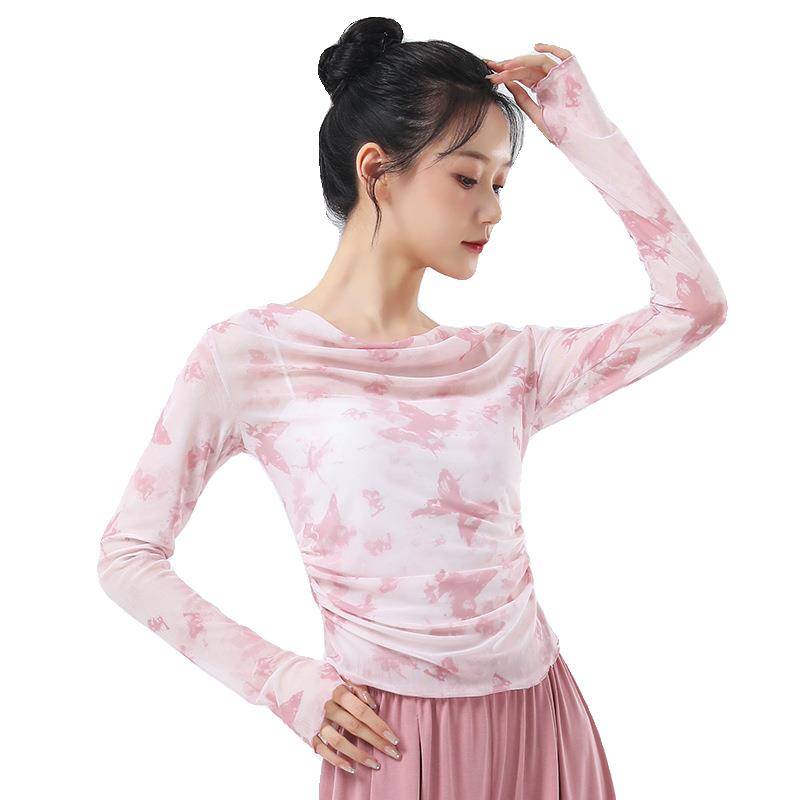 Modern dance net gauze top 2024 new dance clothing summer ink and ink blooming butterfly gauze dress classical dance exercise