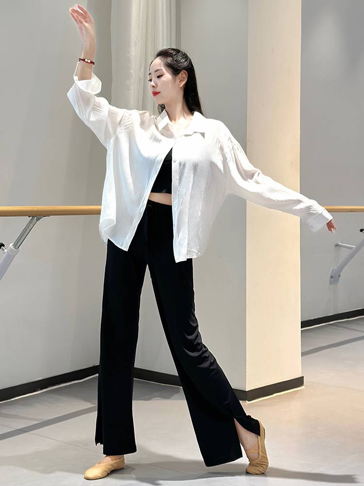 Modern dance loose and elegant shirt female dance service classical dance long -sleeved cardigan -shaped dress top