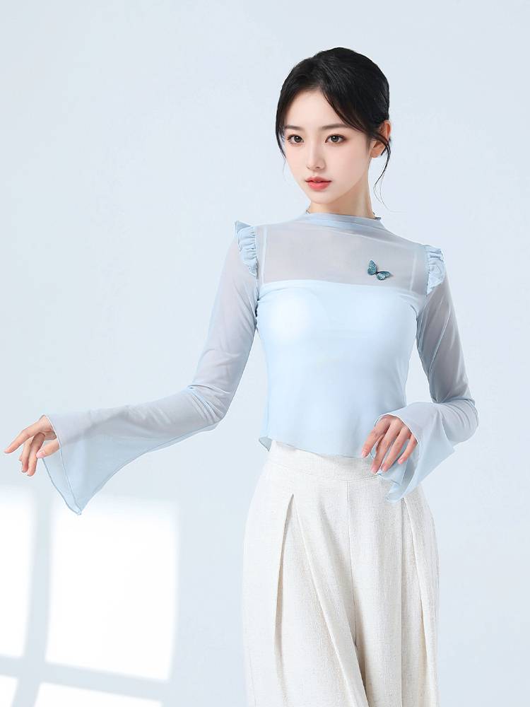 The new classical dance service female Chinese dance service shirt practice the butterfly net gauze elegant body rhyme yarn performance service