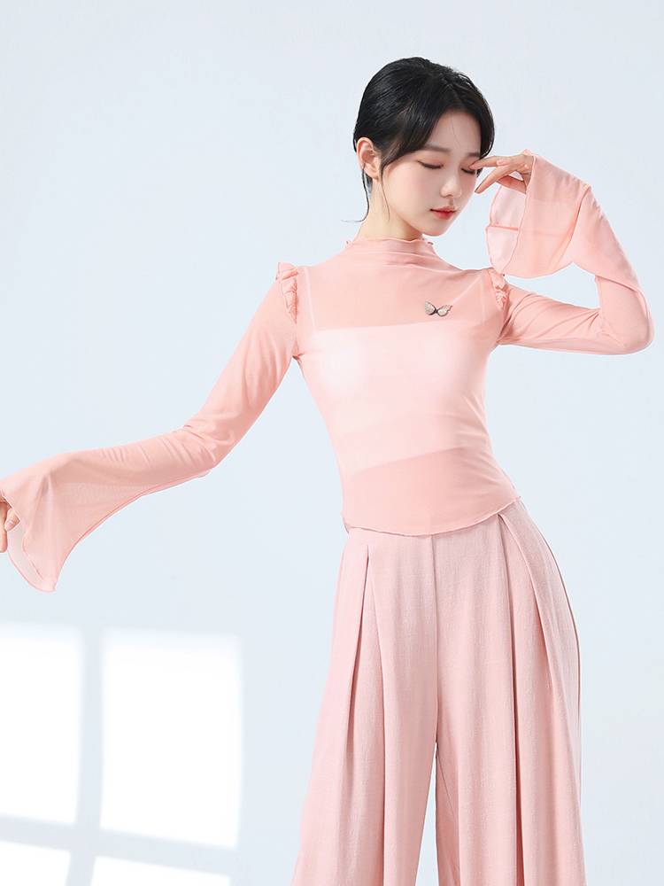 The new classical dance service female Chinese dance service shirt practice the butterfly net gauze elegant body rhyme yarn performance service