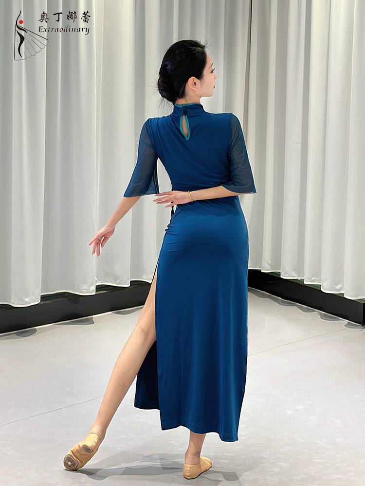 Classical dance cheongsam dance clothing summer new elastic practice performance service Chinese dance ancient style improved split skirt