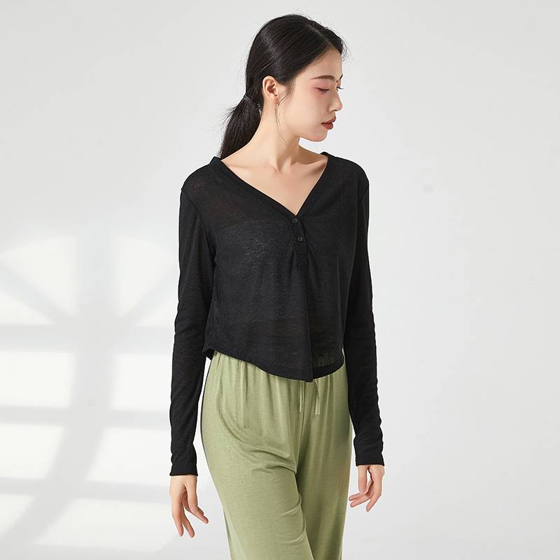 Women's breathable solid color Chinese classical modern dance body training skills short -sleeved loose shirt art test show